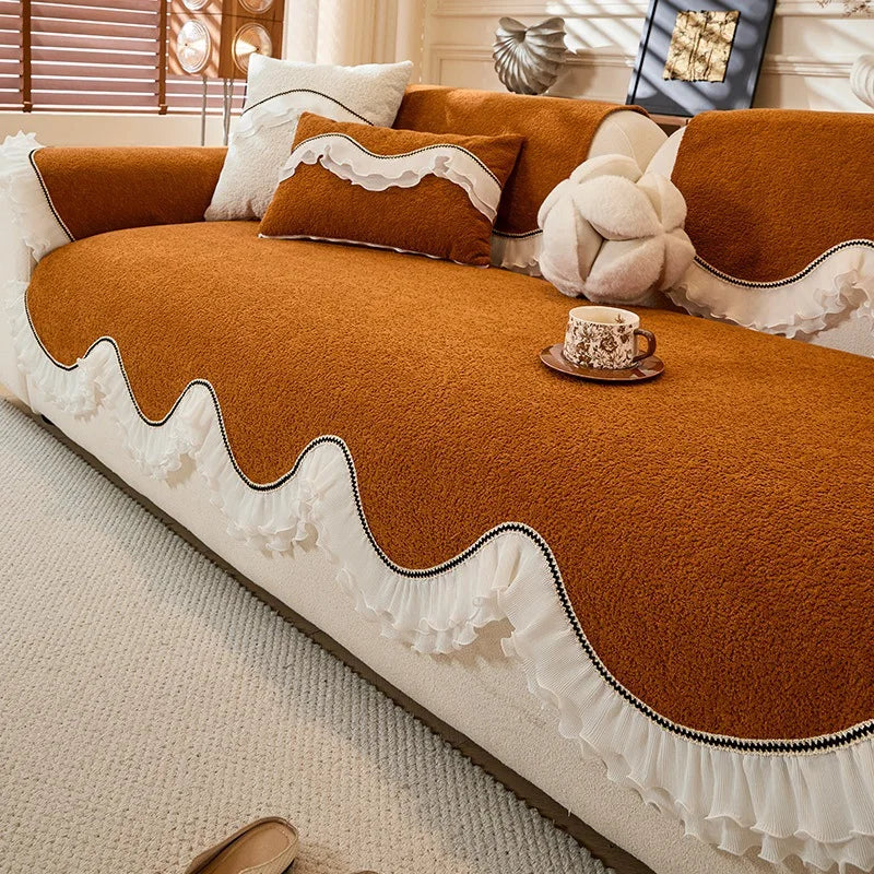 All-Season Use Elegant Pet-Friendly Sofa Cover with Ruffled Edges Non-Slip Ideal for Home, Office, and Living Room Decor