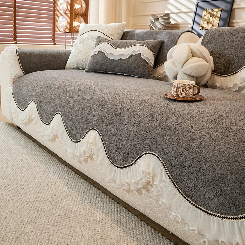 All-Season Use Elegant Pet-Friendly Sofa Cover with Ruffled Edges Non-Slip Ideal for Home, Office, and Living Room Decor