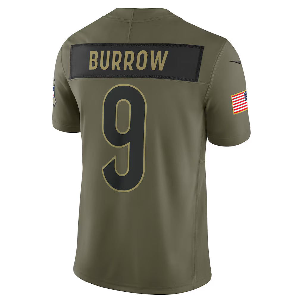 C.Bengals #9 Joe Burrow Olive 2025 Salute to Service Limited Jersey